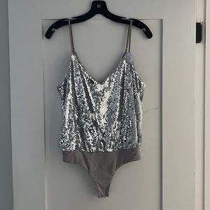 Silver sequin bodysuit by Lovers and Friends